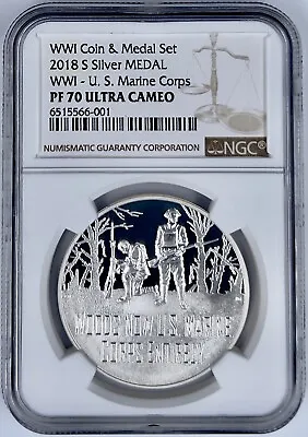 2018 S WWI US Marine Corps Silver Medal NGC PF70UCAM WWI Coin & Medal Set • $158.99