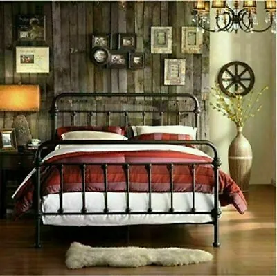 Iron Bed Frame Queen Size Farm Country Victorian Spindle Rustic Vintage Style • $429.95