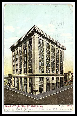 Norfolk VA Board Of Trade Building Postcard Posted 1907     Pc261 • $9