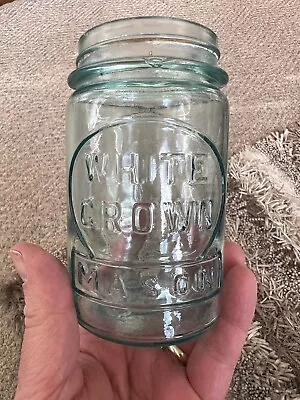 Vintage WHITE CROWN MASON PINT FRUIT JAR • $9.99