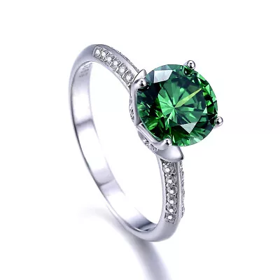 $23.99 • Buy Women's 925 Sterling Silver Diamond Created Emerged Green Engagement Ring R80