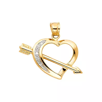 14K Yellow Gold Heart With Arrow Charm Pendant With Cubic Zirconia For Women • $199.99