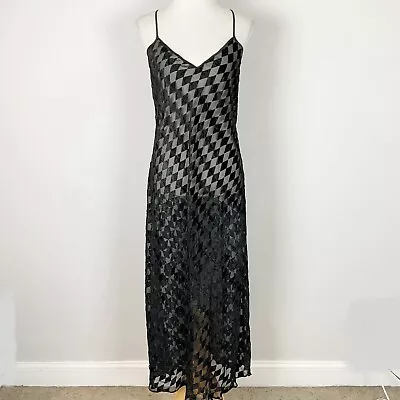 Vintage Y2K VICTORIA’S SECRET Size LARGE Black Long Velvet Sheer SLIP Nightgown • $59.95
