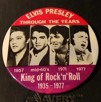 Vintage Pinback Elvis Presley King Of R&R Through The Years Pin 1977 Button Nice • $16.89