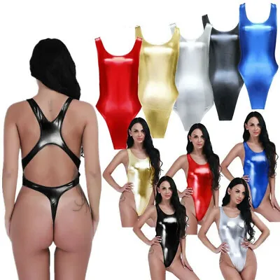 Sexy Women Shiny Swimwear Thong Leotard Bodysuit Swimsuit Bathing Suit Club • £7.07