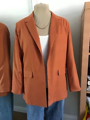 ANKO Size 12 Rust BLAZER Linen Blend JACKET Terracotta LINED Long Sleeves • $24