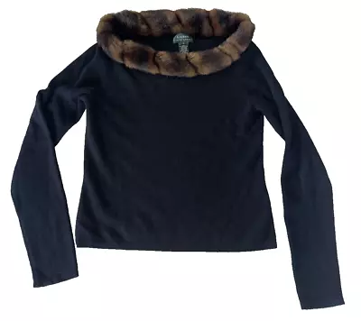 RALPH LAUREN Women Sweater Angora Rabbit Hair Collar Cashmere Wool Black Small • $19.99