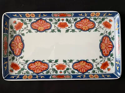 Vintage Porcelain Vanity Dresser Trinket Tray Painted Blue And Red • $12