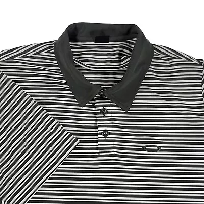 Oakley Golf Polo Shirt Mens Size L Gray White Stripe Polyester Short Sleeve • $16.90