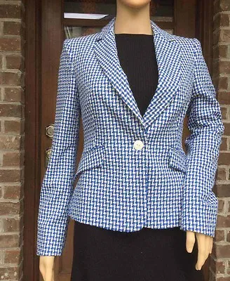 NWT ZARA SHORT JACQUARD BLAZER Jacket Coat ECRU/BLUE 2148/321 • $32.99