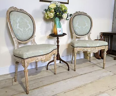 Pair Of Louis XV Style Fauteuil Chairs Studded Edge Carved Back Frame Legs • £250