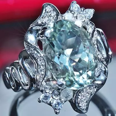 14k 585 White Gold Ring 5.47ct Natural Prasiolite Diamond Sapphire 7.8gr Size 8 • $10500