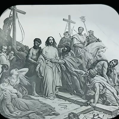 Vtg Magic Lantern Glass Slide Photo Jesus Christ Mt Calvary Cross Religious • $14.95