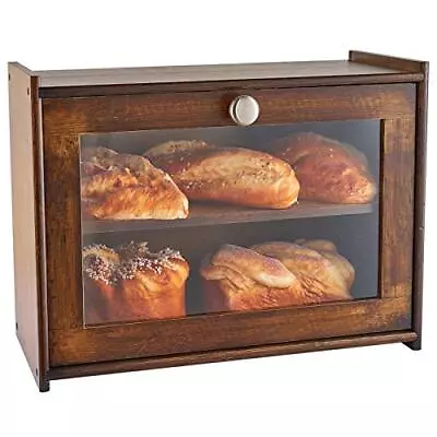 Bamboo Bread Box For Kitchen Countertop Wooden Bread Storage Box With Transparen • $53.34