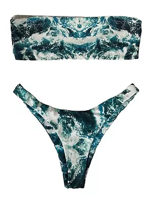 ZAFUL Women Swimsuit 2 Piece Bikini Ocean Print Green Size 6 • $12