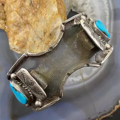 Vintage Native American Silver Turquoise & Coral Heavy Watch Bracelet For Men • $450