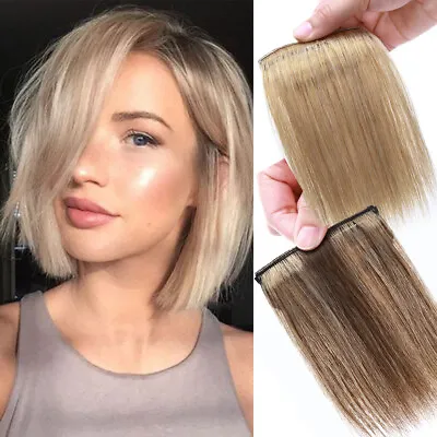 Mini Short Pad Clip In Remy Real Human Hair Extensions Invisible Topper Top Weft • $9.72