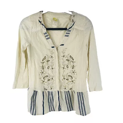 Anthropologie C Keer Spry Boundary Snap Button Top Blouse Embroidered SIze XS • $22.39