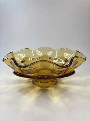 Viking Art Glass Epic Double Crimped 8  Bowl #6604 Amber Circa 1966 • $29.95