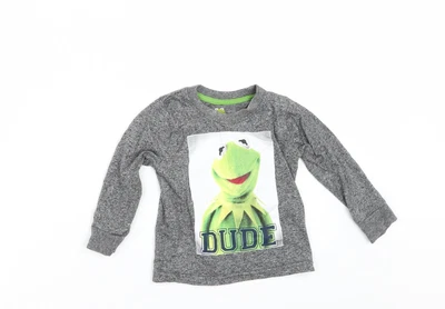 £4 • Buy Primark Baby Grey Cotton Basic T-Shirt Size 12 Months Roll Neck - Kermit The Fro