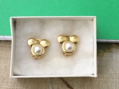 Vintage Walt Disney Mickey Mouse Clip On Gold Tone Earrings Faux Pearl • $29.99