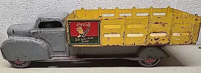 VTG 1940S Toy MARX COCA COLA STEEL TRUCK  20” LONG DUMP BED RED AND YELLOW • $143.91