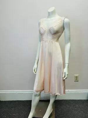 Vintage Olga 91087 Pink Silky Nylon Lace Sweep Midi Nightgown Gown M • $88