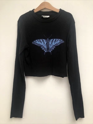 £3.99 • Buy Topshop Women Teens Black Long Sleeves Butterfly Cropped Top Tee Shirt Sz Uk 6
