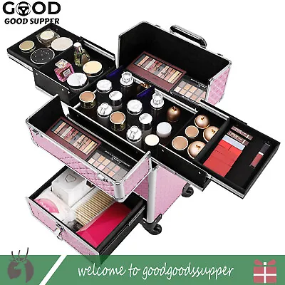 Rolling Makeup Train Case Professional Cosmetic Travel Case Vanity Organizer • $71.25