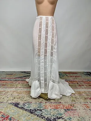 Antique Edwardian 1900s White Cotton Crochet Lace Underskirt Slip Petticoat • $125