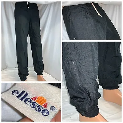 Ellesse Tennis Warmup Pants S Women Black Nylon Zip Lined Hong Kong YGI D0-312 • $24.99