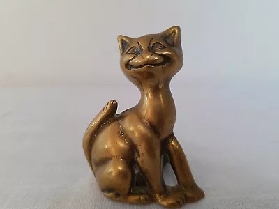 Vintage Brass Metal Smiling Grinning Cheshire Cat Figurine Ornament Home Decor • £19.95