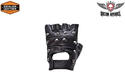 Leather Studded Motorcycle Fingerless Gloves • $11.75