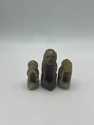 Vintage Three Monkeys Speak See Hear No Evil Figurine Carved Stone Trinkets • $15