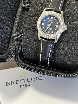Breitling Callistino Quartz Diamond Black Dial Ladies Watch J52345 Croco Leather • $5999.99