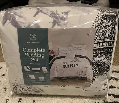 Home Expressions Paris Complete Bedding Set W/ Sheets White/Black King Size New • $129.99