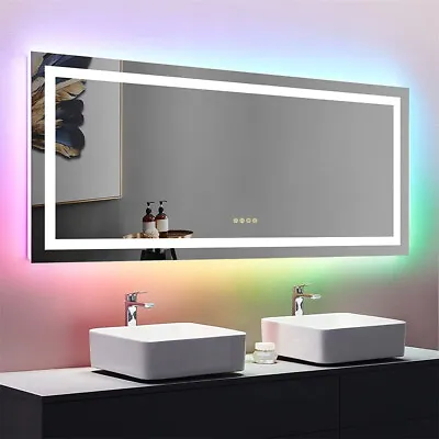 LED Bathroom Vanity Mirror Dimmable Anti-Fog RGB Backlit+Front Lighted 10 Sizes • $309.95