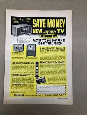 1955 Midwest Radio & Long-Range Television TV Console/Table Model Sets--orig Ad • $8.75