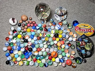 Vintage Marbles - Slags Swirls ART GLASS TOP & MARBLE Mixed Lot • $12.84