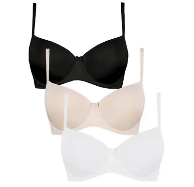 Ex George 3-Pack T-Shirt Bras Padded Full Cup Size 34E - Black White Nude • £9.99