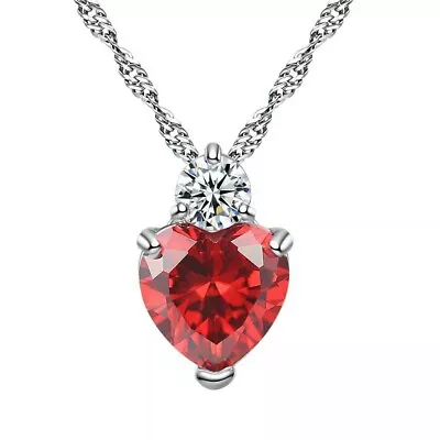 £2.99 • Buy Silver And Crystal Red Heart Pendant Necklace, Ideal Birthday, Bridal Gift.