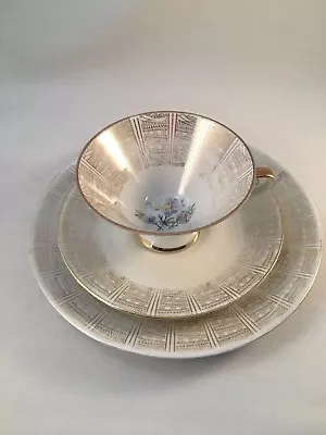 $25 • Buy Bavaria Elfenbein Porzellan Bone China Trio Footed Tea Cup Saucer Plate Flowers