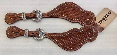 Men’s Silver Studded / Basket Weave Leather Spur Straps CHESTNUT • $22.99