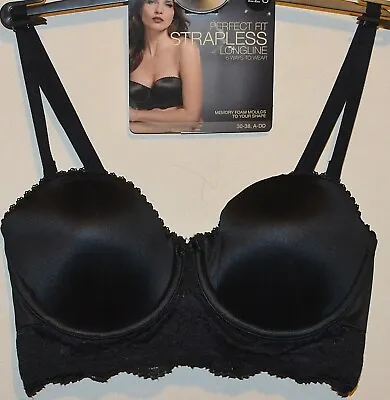 M&s Strapless Bra Memory Foam Padded Longline 3 Ways To Wear Size 30c Black  New • £12.99