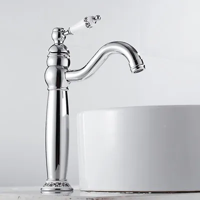 Tall Bathroom Taps Ceramic Handle Brass Basin Mixer Cloakroom Faucets GD • £40.99