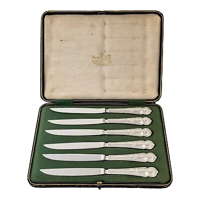 Mappin & Webb Sterling Silver Set 6 Fruit Dessert Knives Art Nouveau Handles • £150
