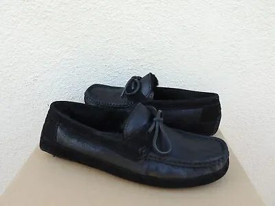 Ugg Byron Black Bomber Suede/ Sheepskin Moccasin Slippers Men Us 8/ Eur 41 ~new • $79.95