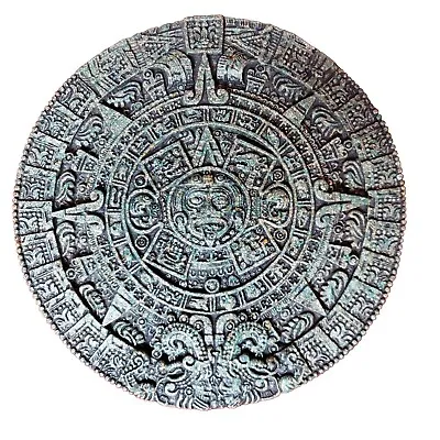 Vintage 10  Wall Plaque Aztec Mayan Calendar Sun Stone Malachite Green Heavy • $30