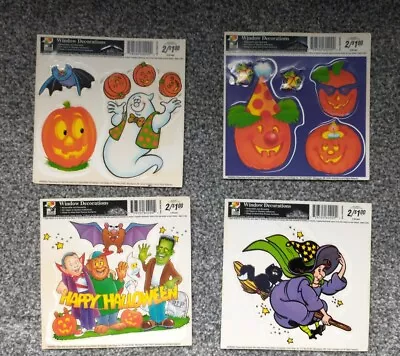 Vintage Color Clings Halloween Fall Pumpkin Window Clings Lot Of 4 Ghost Witch • $9