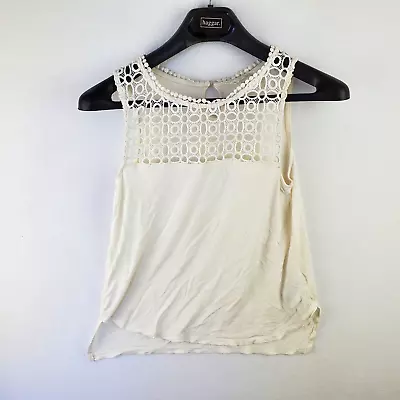 H&M Blouse Shirt Sleeveless Tank Top Ivory Off White Womens XS Tassel Keyhole • $7.99